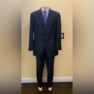 Armani Collezioni Size 42L Navy Blue Pinstripe 2pc Single Breasted Suit